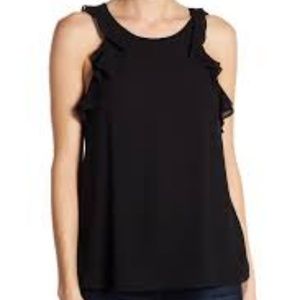 NWT NAKED ZEBRA Black Sleeveless Top With Ruffle